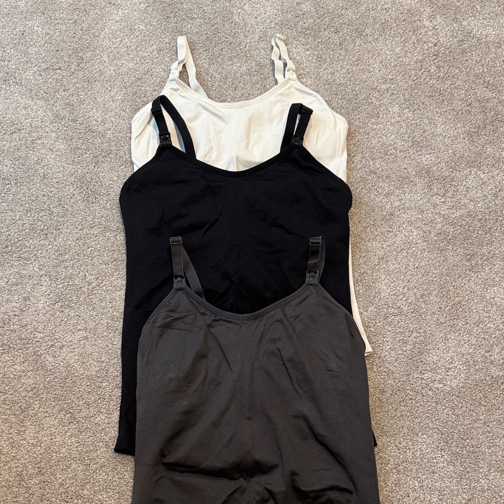 Set of Three Nursing Camisoles - Black, White, Gray